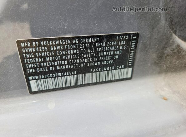 WVW2A7CD3PW148549 2023 VOLKSWAGEN GTI Серый Вид наклейки с VIN-кодом