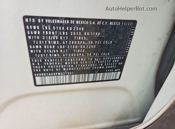3VVRB7AX8PM031351 2023 VOLKSWAGEN TIGUAN White 360 interior view