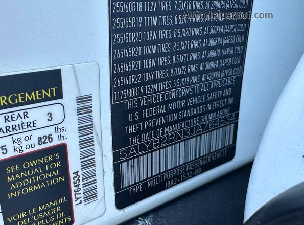 SALYB2RN3JA764534 2018 LAND ROVER RANGE ROVER White Widok wnętrza z tyłu