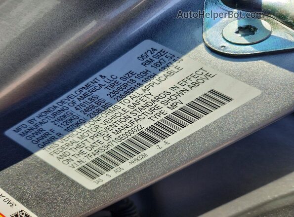 7FARS3H71SE000022 2025 HONDA CR-V Silver VIN კოდის სტიკერის ხედი