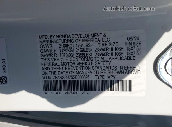 7FARS3H75SE000895 2025 HONDA CR-V Белый Вид наклейки с VIN-кодом