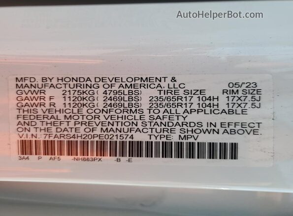 7FARS4H20PE021574 2023 HONDA CR-V White Vista interior de 360 grados