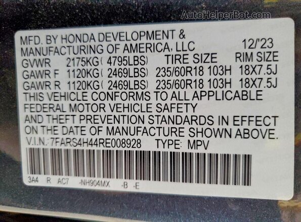 7FARS4H44RE008928 2024 HONDA CR-V Blue ძრავის განყოფილების ხედი