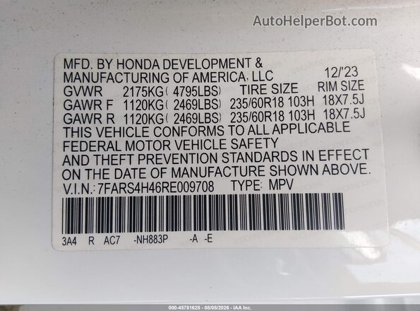 7FARS4H46RE009708 2024 HONDA CR-V White ძრავის განყოფილების ხედი
