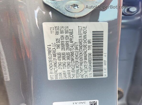 7FARS4H48RE007040 2024 HONDA CR-V Gray Вид наклейки з VIN-кодом