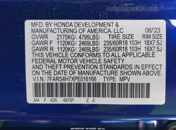 7FARS4H7XPE016166 2023 HONDA CR-V Blue Вид підкапотного простору
