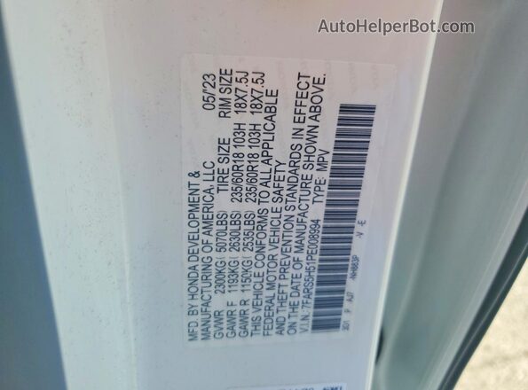 7FARS5H51PE008994 2023 HONDA CR-V White VIN კოდის სტიკერის ხედი
