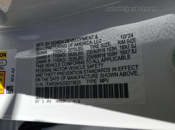 7FARS5H52SE019625 2025 HONDA CR-V White Սալոնի 360 աստիճան տեսք