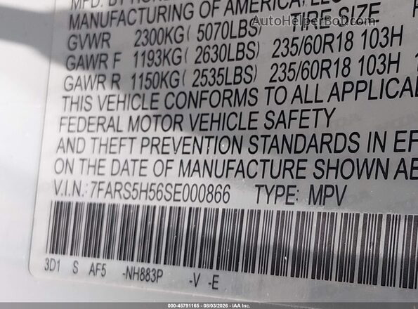 7FARS5H56SE000866 2025 HONDA CR-V Белый Вид подкапотного пространства