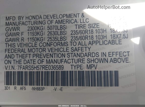 7FARS5H57RE036589 2024 HONDA CR-V White Vista del compartimento del motor