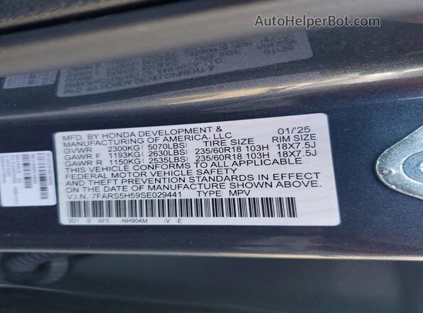 7FARS5H59SE029441 2025 HONDA CR-V Gray Widok wnętrza 360 stopni