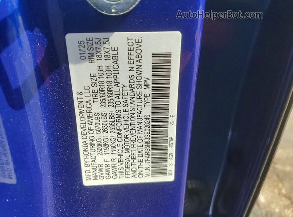 7FARS5H83SE028246 2025 HONDA CR-V Blue Вид наклейки з VIN-кодом