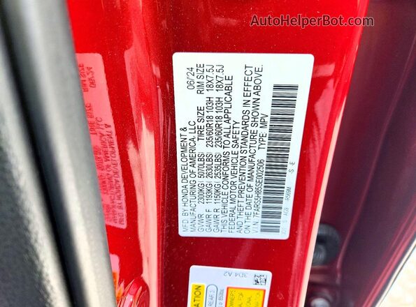 7FARS5H85SE002506 2025 HONDA CR-V Red Widok naklejki z numerem VIN