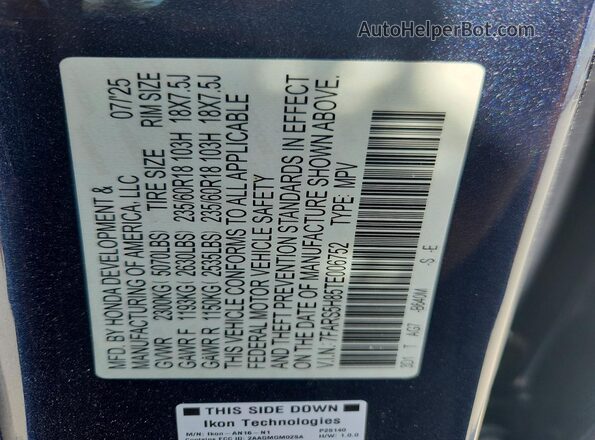 7FARS5H85TE006752 2026 HONDA CR-V Blue Widok wnętrza 360 stopni