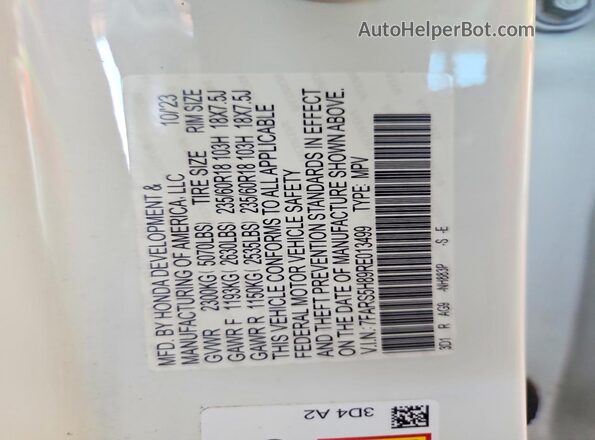 7FARS5H89RE013499 2024 HONDA CR-V White Вид наклейки з VIN-кодом