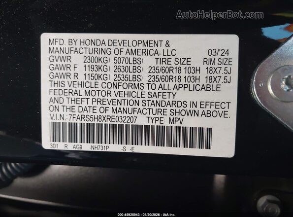 7FARS5H8XRE032207 2024 HONDA CR-V Black Widok komory silnika