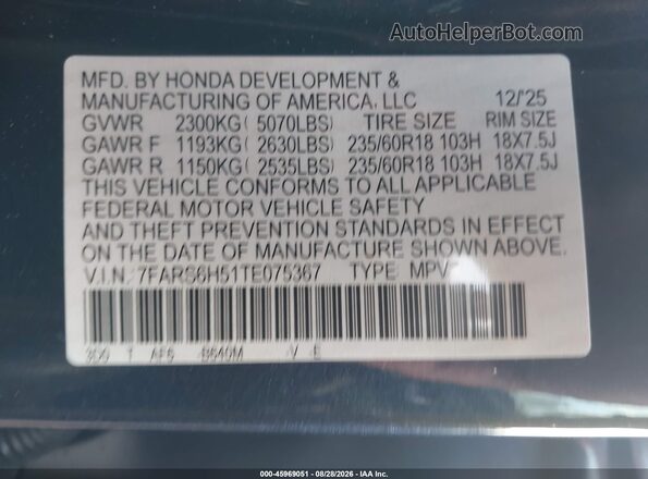 7FARS6H51TE075367 2026 HONDA CR-V Dark Blue Vista del compartimento del motor