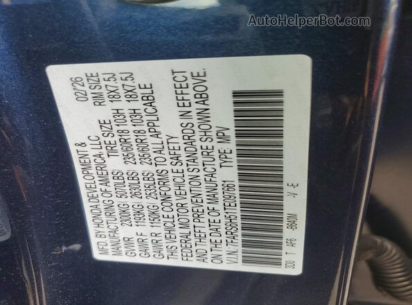 7FARS6H51TE097661 2026 HONDA CR-V Blue VIN կոդի պիտակի տեսք