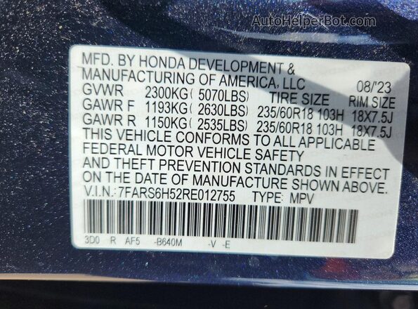 7FARS6H52RE012755 2024 HONDA CR-V Blue ძრავის განყოფილების ხედი