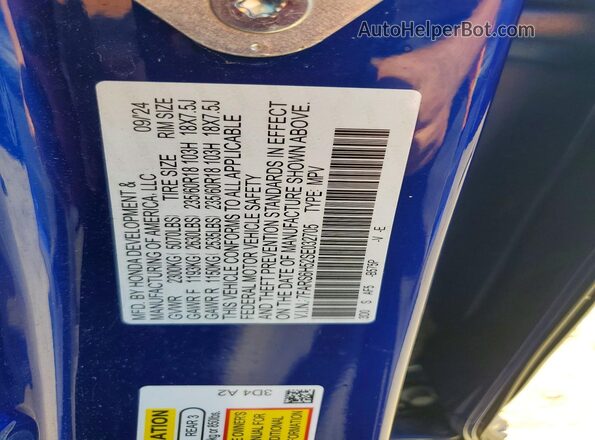 7FARS6H52SE032705 2025 HONDA CR-V Blue Vista de la etiqueta del VIN