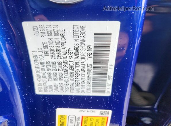 7FARS6H54PE031207 2023 HONDA CR-V Blue Vista de la etiqueta del VIN