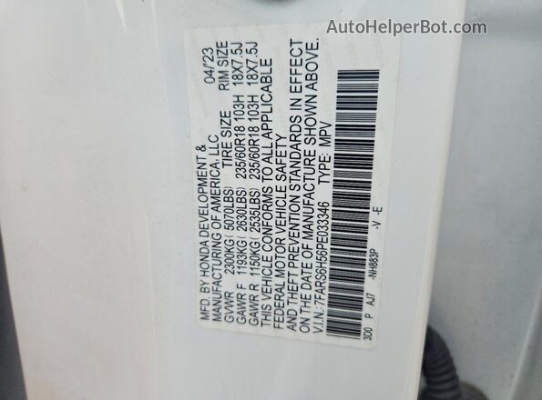 7FARS6H56PE033346 2023 HONDA CR-V White Vista de la etiqueta del VIN