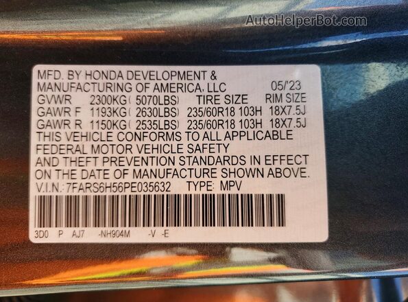 7FARS6H56PE035632 2023 HONDA CR-V Gray Панорамний вид салону 360°