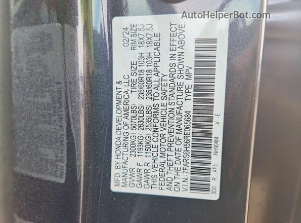7FARS6H56RE065684 2024 HONDA CR-V Gray VIN კოდის სტიკერის ხედი