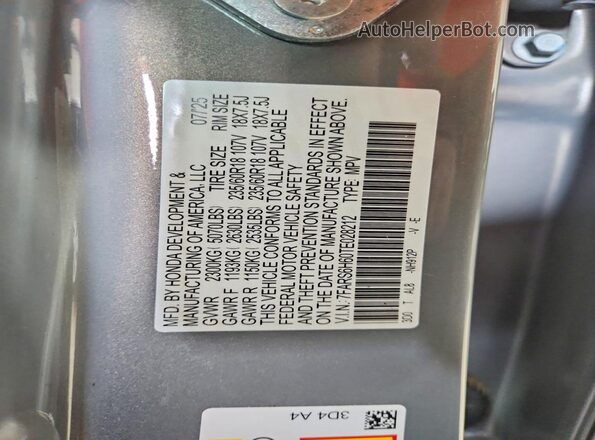 7FARS6H60TE028212 2026 HONDA CR-V Gray Vista de la etiqueta del VIN