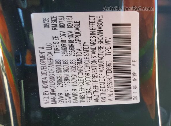 7FARS6H67TE039675 2026 HONDA CR-V Black Вид наклейки з VIN-кодом