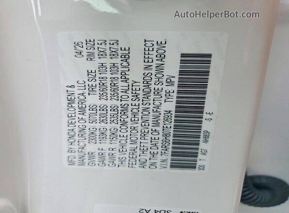 7FARS6H80TE126934 2026 HONDA CR-V White Vista de la etiqueta del VIN