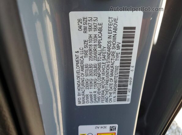7FARS6H80TE127002 2026 HONDA CR-V Gray VIN sticker view