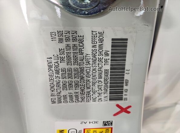 7FARS6H82RE040808 2024 HONDA CR-V White VIN კოდის სტიკერის ხედი