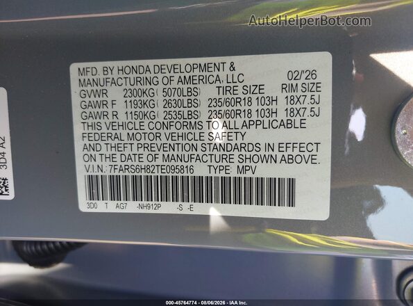 7FARS6H82TE095816 2026 HONDA CR-V Gray Vista del compartimento del motor