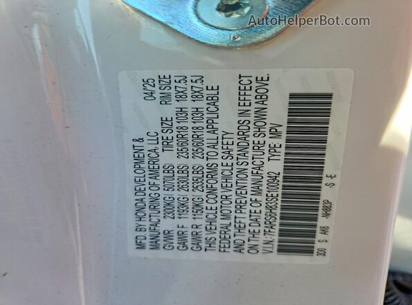 7FARS6H83SE100942 2025 HONDA CR-V Белый Вид наклейки с VIN-кодом