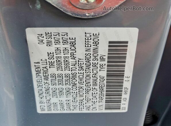 7FARS6H84RE074247 2024 HONDA CR-V Серый Вид наклейки с VIN-кодом