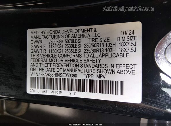 7FARS6H84SE050360 2025 HONDA CR-V Black Widok komory silnika