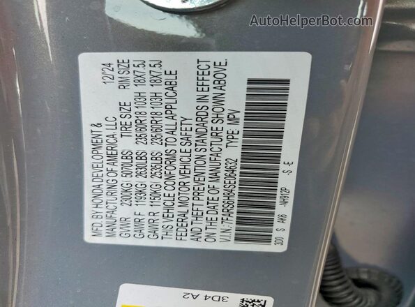7FARS6H84SE064632 2025 HONDA CR-V Gray Вид наклейки з VIN-кодом