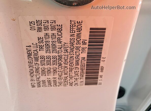 7FARS6H85SE077244 2025 HONDA CR-V White Vista de la etiqueta del VIN