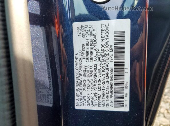 7FARS6H85TE077956 2026 HONDA CR-V Blue VIN կոդի պիտակի տեսք