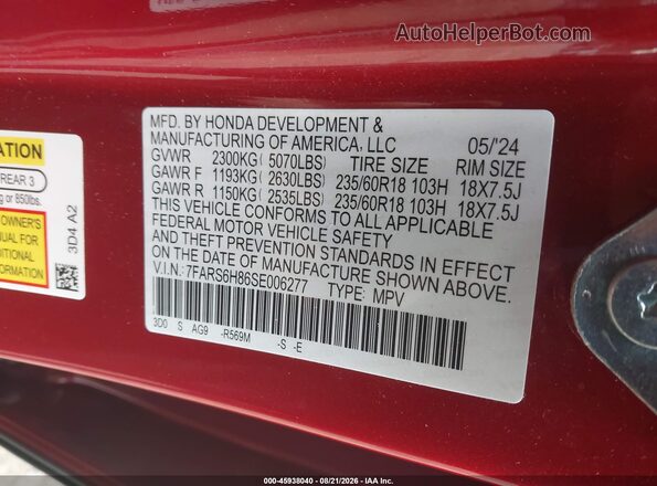 7FARS6H86SE006277 2025 HONDA CR-V Red Widok komory silnika