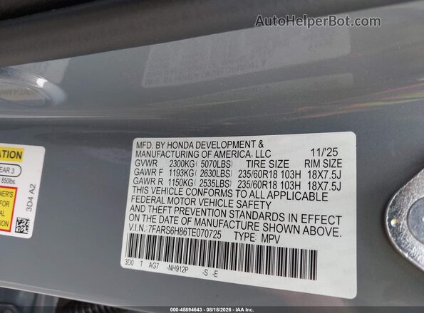 7FARS6H86TE070725 2026 HONDA CR-V Gray Vista del compartimento del motor