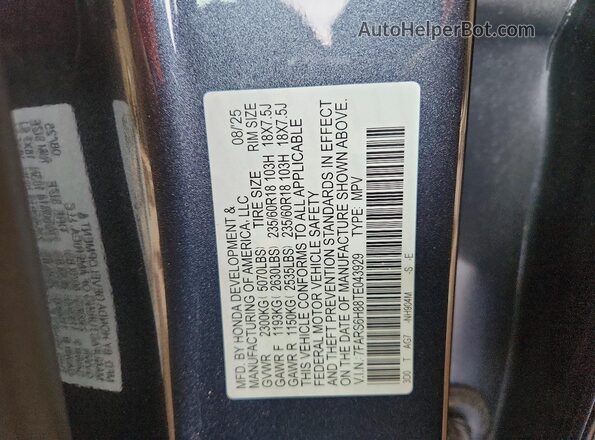 7FARS6H88TE043929 2026 HONDA CR-V Угольный Вид наклейки с VIN-кодом