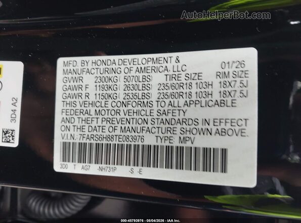 7FARS6H88TE083976 2026 HONDA CR-V Black Vista del compartimento del motor