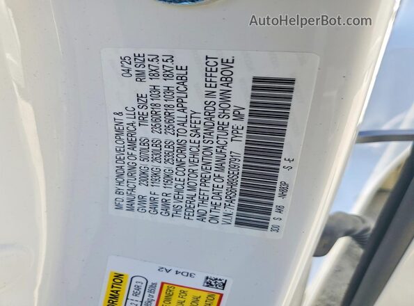 7FARS6H89SE097917 2025 HONDA CR-V White ძრავის განყოფილების ხედი