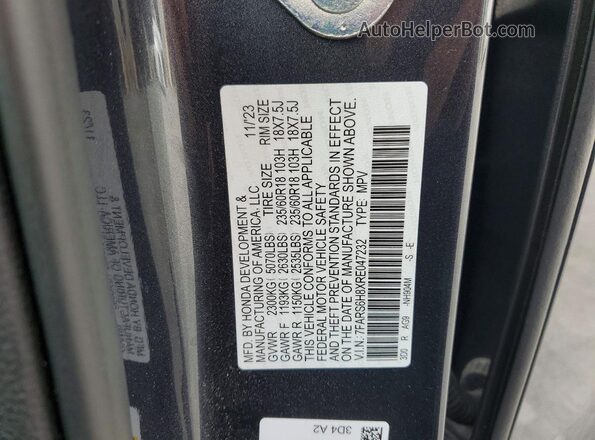 7FARS6H8XRE047232 2024 HONDA CR-V Gray Vista de la etiqueta del VIN