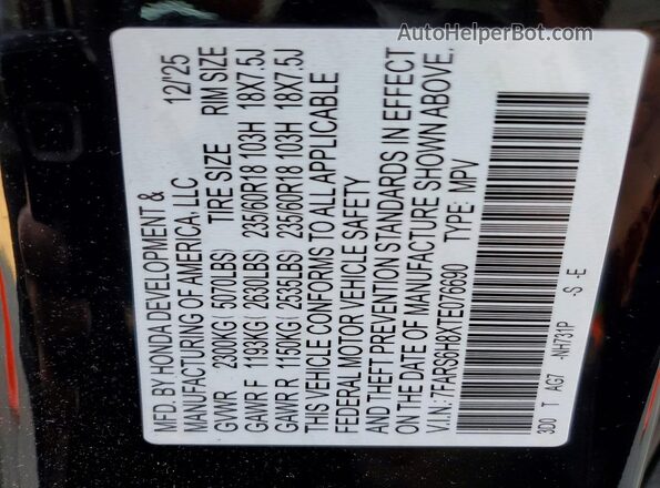 7FARS6H8XTE076690 2026 HONDA CR-V Black Widok naklejki z numerem VIN