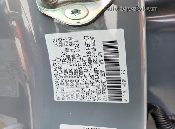 7FARS6H90TE126246 2026 HONDA CR-V Gray Vista de la etiqueta del VIN