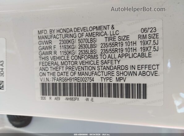 7FARS6H91RE002754 2024 HONDA CR-V White Вид підкапотного простору