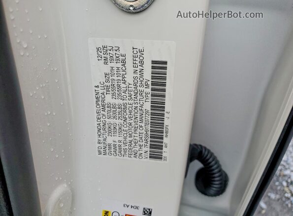 7FARS6H91TE077297 2026 HONDA CR-V White Вид наклейки з VIN-кодом